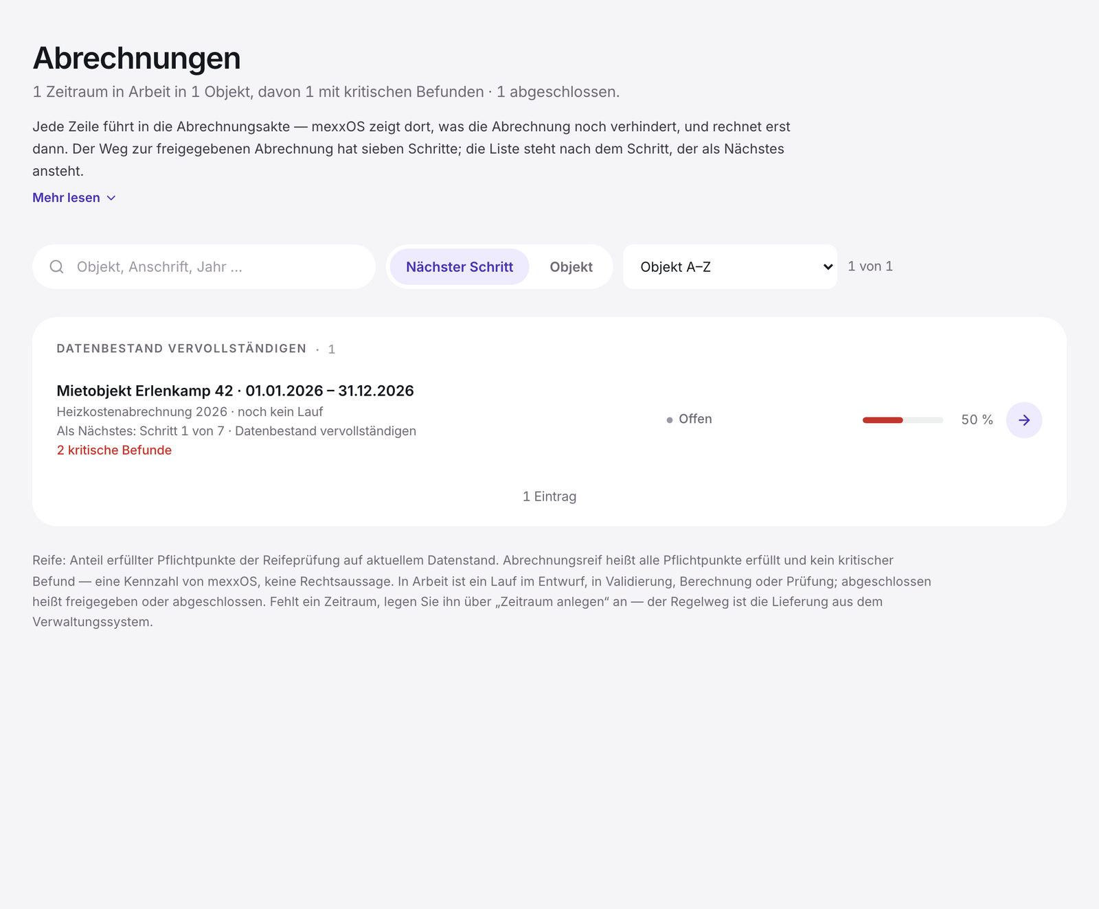 Heizkosten in mexxOS mit Musterdaten